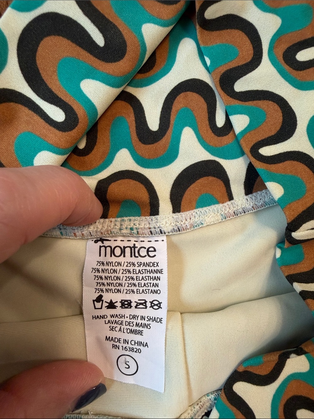 Montce Women's Wave-Print Swim Set in Teal, Brown & Cream - Picture 4 of 5